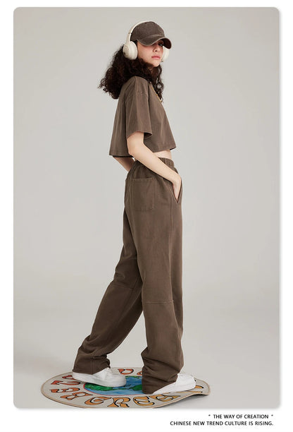 ZODF 2023 Spring Men 380gsm Washed Cotton Pants American Retro Unisex Loose Edge Oversized Straight Trousers Streetwears HY0537