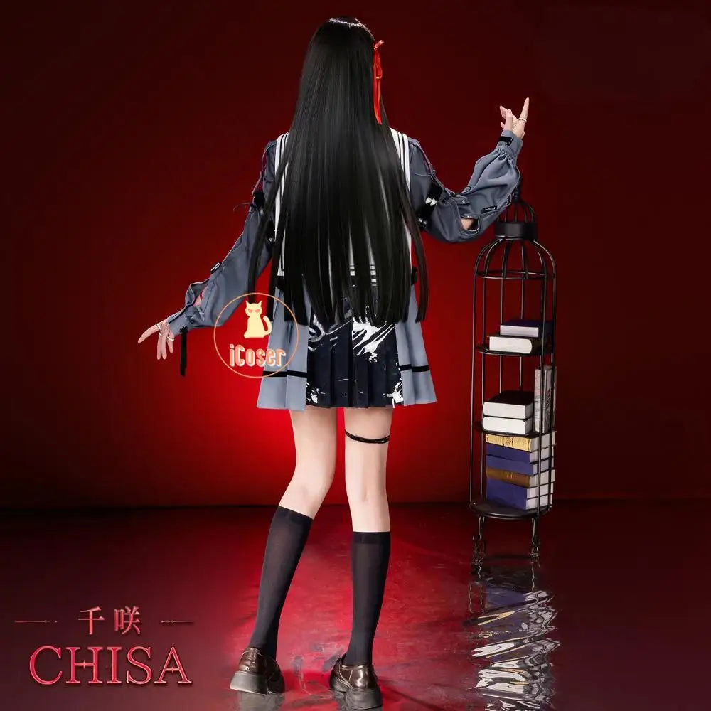 Wuthering Waves Chisa Cosplay Costume Wig Jacket Uniform Headwear Rings Sticker Halloween Party for Women Girls Carnival Props