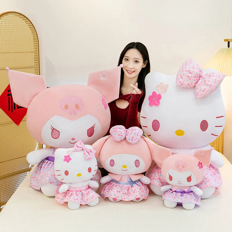 New Sanrio Pink Peach Hello Kitty Plush Toy Cat Doll Kuromi My Melody Stuffed Animal for Girls Birthday Xmas Gift Soft Cute Kids