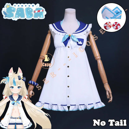 VTuber Sameko Saba Cosplay Costume Wig Dress Outfit Ears Headwear Uniform Festival Halloween Party for Women Girls Carnival Prop