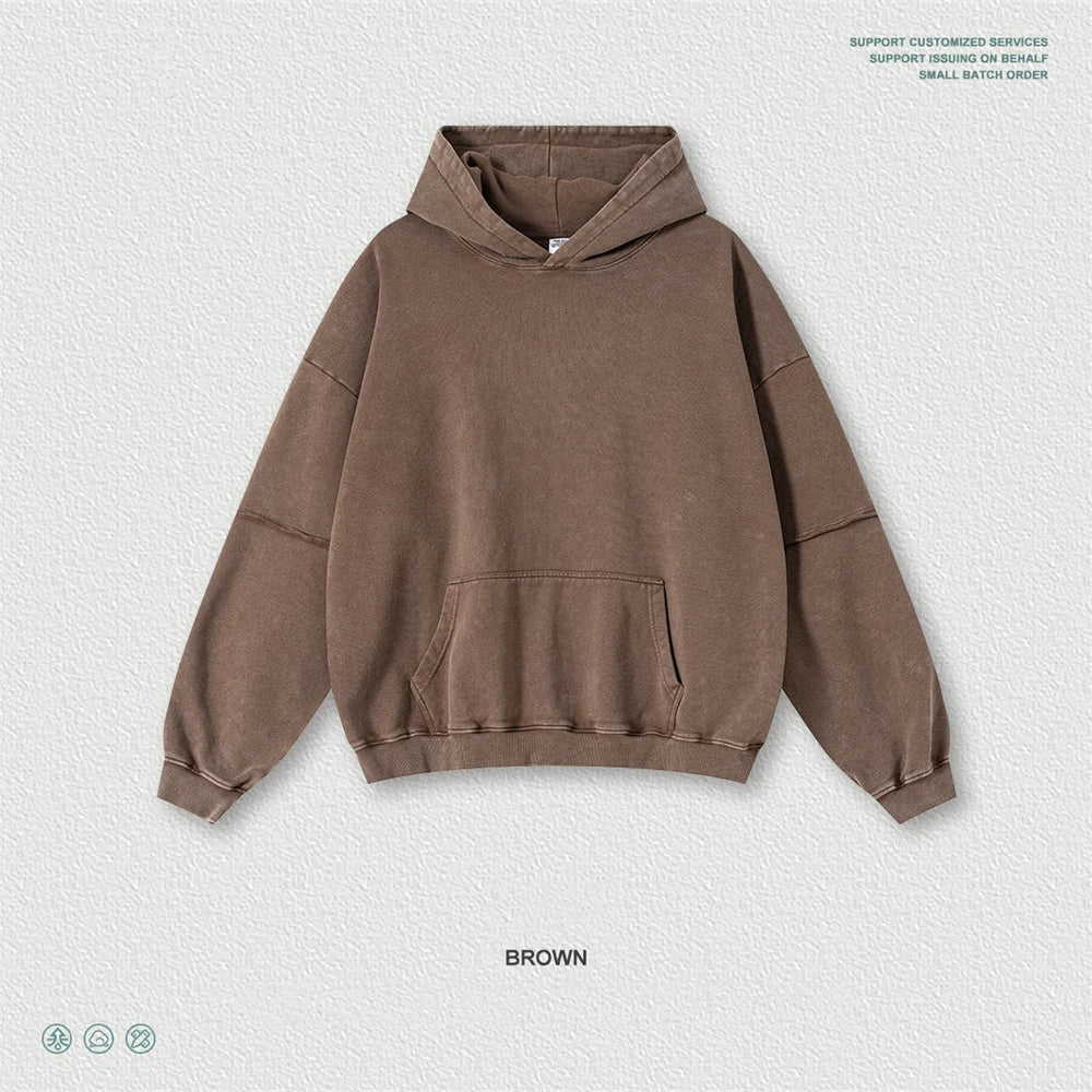 ZODF Vintage 2025 Autumn 370gsm Fake 2-Piece Hoodies For Man Unisex Washed Fire Snowflake Hooded Pullovers Terry Coats HY1108