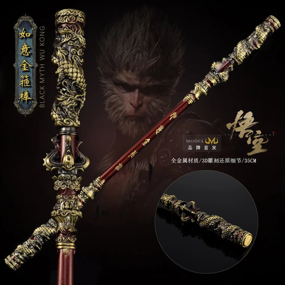 Black Myth Wukong Sun Wukong Golden Cudgel Monkey King Weapon Cosplay 35CM Metal Props Accessory for Boys Kids Birthday Gifts