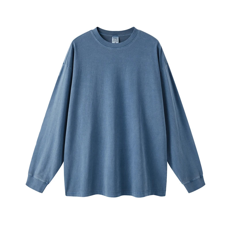 ZODF New Autumn Men's 260gsm 100% Cotton T Shirts Unisex Retro High Street Loose Washed Solid Tees Streetwears HY0376