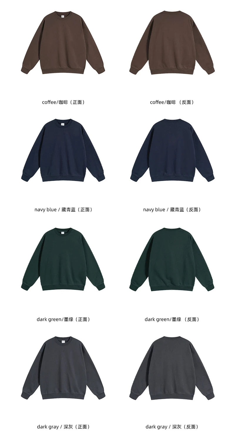 ZODF 2024 Autumn Winter Men's Basic O-Neck Sweatshirt Unisex Loose Solid 430gsm Terry Pullovers Streetwears HY0910