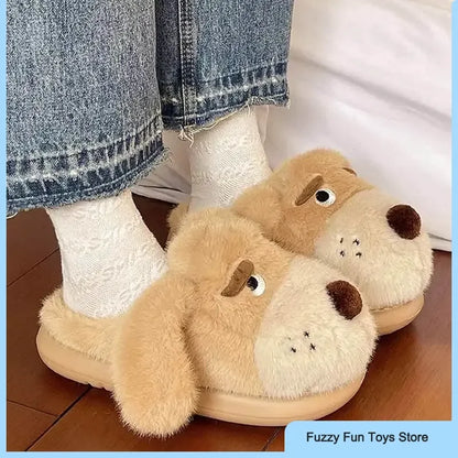 Cartoon Puppy Autumn And Winter Coral Fleece Soft Comfortable Warm Home Slippers Cotton Slippers Indoor Anti Slip Practical Gift