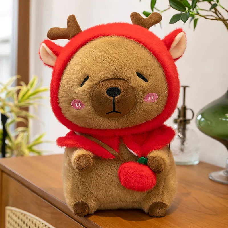 Plush Reindeer Capybara Transforming Stuffed Animal Cute Deer Cavy Doll for Kids Birthday Xmas Gift Soft Toy Bear