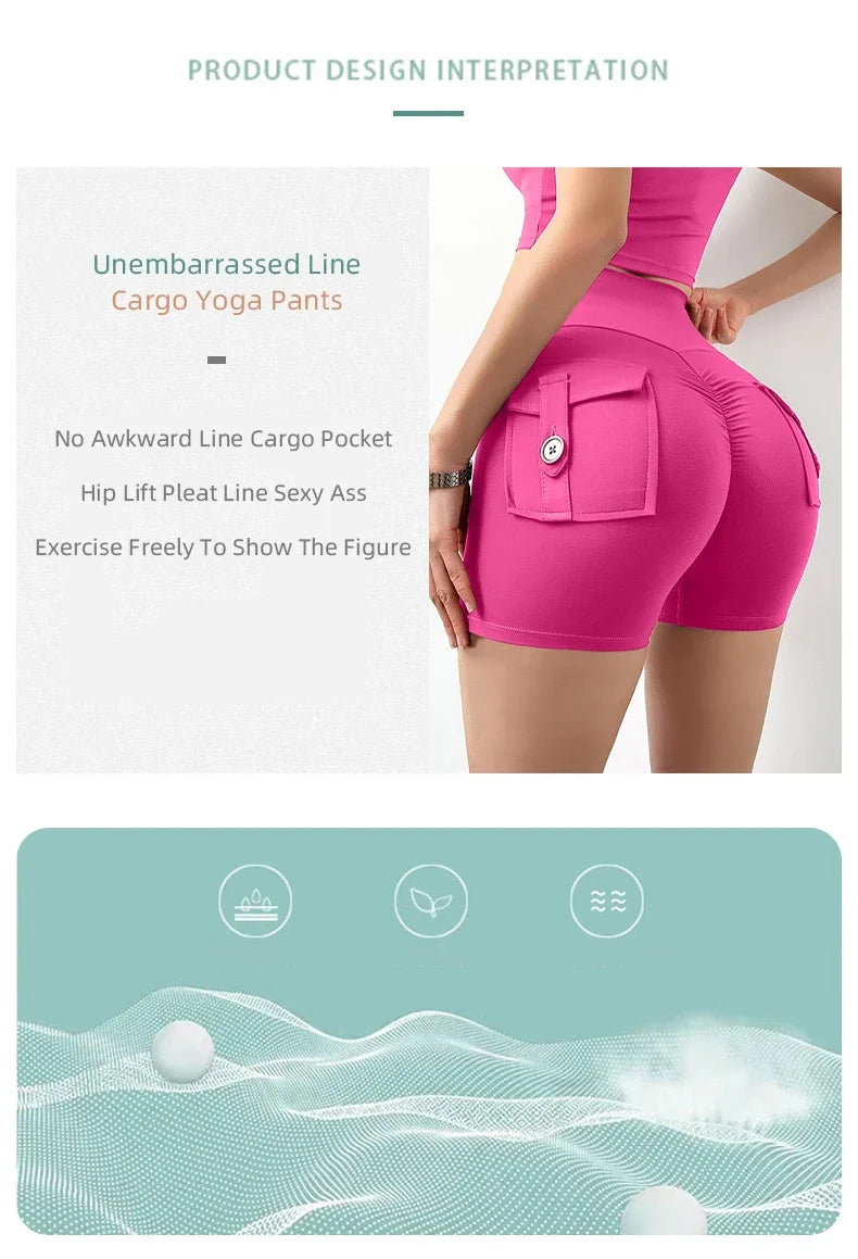 High Waist Yoga Shorts for Women with Pockets Scrunched Butt Push Up Gym Leggings Sexy Fitness Running Tights
