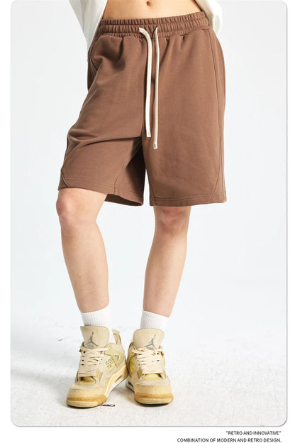 ZODF Trendy 2025 Men Summer Patchwork 345gsm Shorts Unisex Casual High Street Loose Fit Sport Solid Shorts Streetwears HY1053