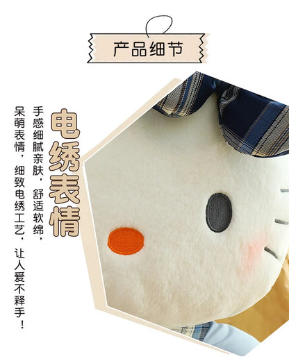 Sanrio Hello Kitty Plush Toy Retro Plaid Skirt Kitty Doll Stuffed Animal Creative Gift for Kids Birthday Christmas Girls Pillow