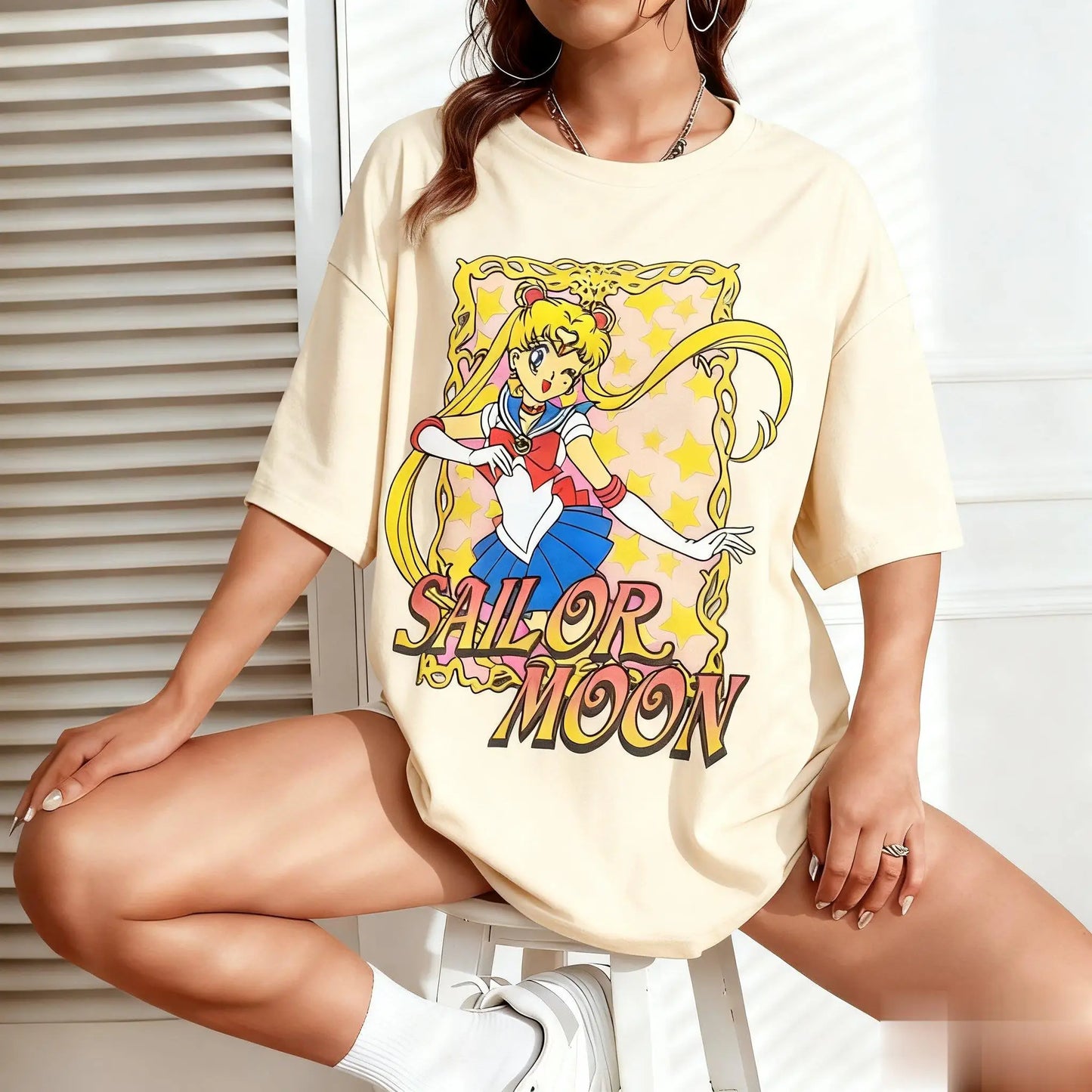 Summer Sailor Moon Graphic T-shirt Men Women Anime Print Short Sleeve Tee Oversized Casual Streetwear Kawaii Fashion Y2k Clothes