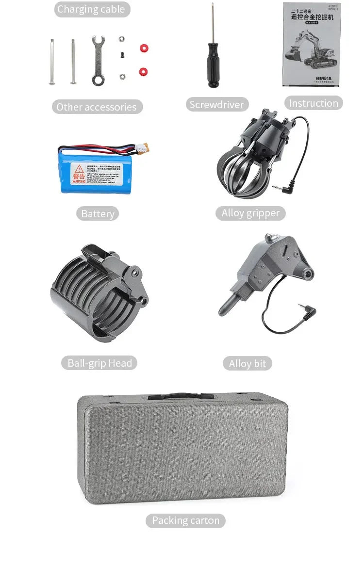 Huina 1594 22 Channels Large Remote Control Excavator 1/14 Electric Heavy Duty RC Excavator for Children Toys Model