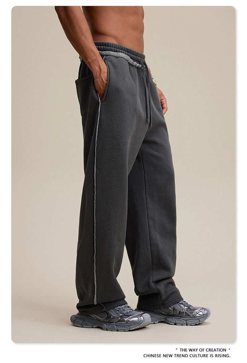 ZODF 2025 Winter Unisex Washed Fleece Straight Pants 400gsm Knitted Warm Loose Trousers HY1093