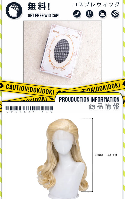 Glinda Elphaba Cosplay Wig Anime Wicked DokiDoki Front Lace Wig Golden Long 60cm Hair Glinda Cosplay Elphaba Hat Free Cap