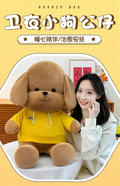 Kawaii Plush Dog Stuffed Animal Toy Hoodie Puppy Doll for Girls Soft Comforter Kids Birthday Christmas Gift Living Room Decor