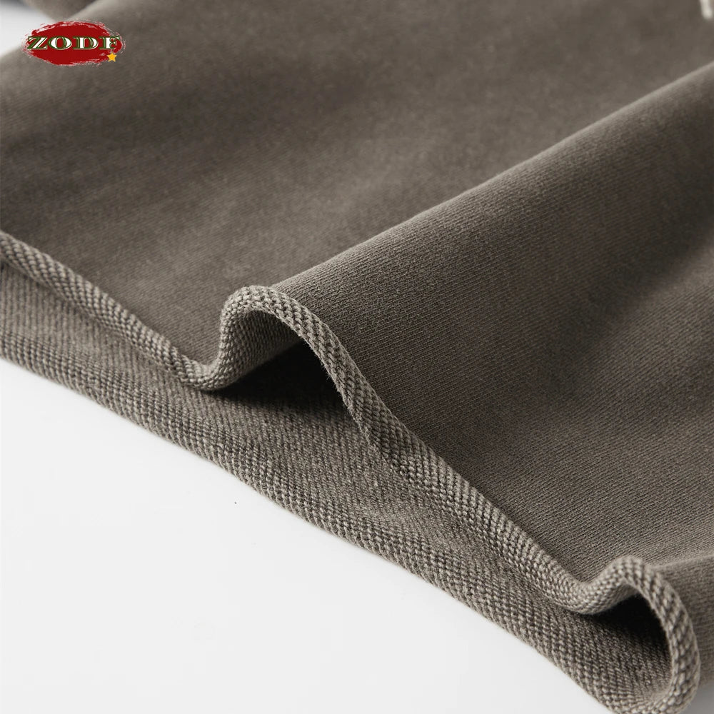 ZODF New Summer Men Retro Washed Shorts Unisex Drawstring Loose Edge 420gsm Solid Knee Length Cotton Pants Streetwears HY0589