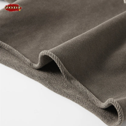 ZODF New Summer Men Retro Washed Shorts Unisex Drawstring Loose Edge 420gsm Solid Knee Length Cotton Pants Streetwears HY0589