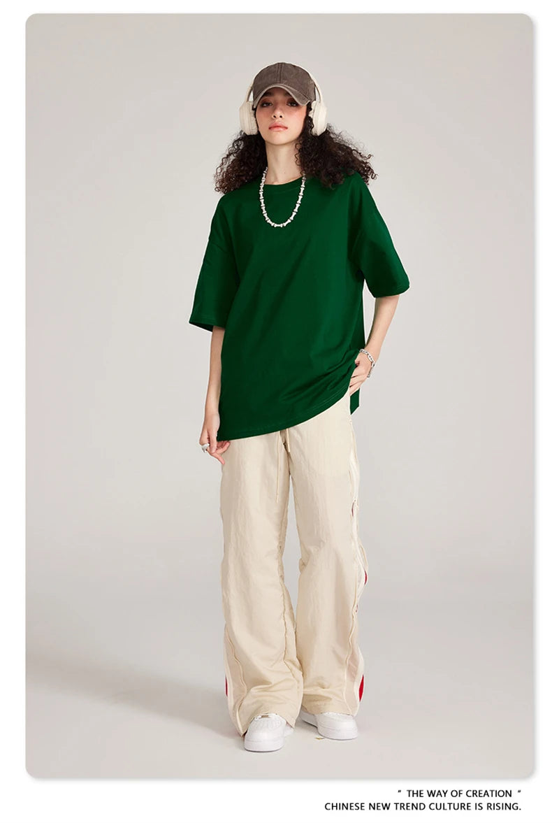 ZODF Trendy Summer 260gsm Cotton Oversized T Shirts For Men Unisex Male Kanye West High Street Solid Tees Brand Tops HY0122