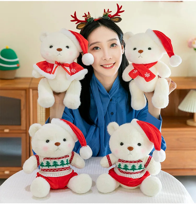 Plush Teddy Bear with Sweater Scarf for Kids Birthday Xmas Gift Cute Jointed Couple Bears Stuffed Animal Toy for Valentine