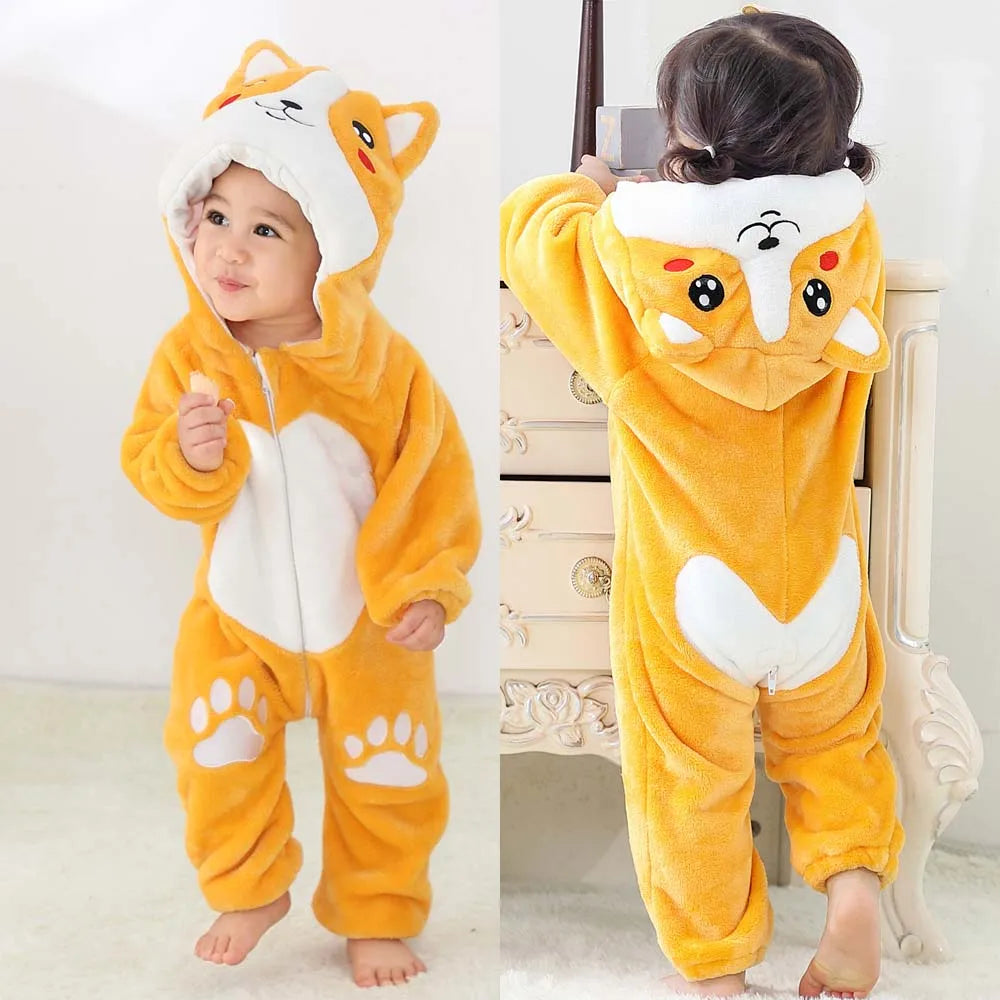 Baby Girl Romper Newborn 0 to 3 6 9 12 18 24 Months Winter Soft Warm Flannel Baby Rompers for Boy Clothes Kigurumi Cow Dinosaur