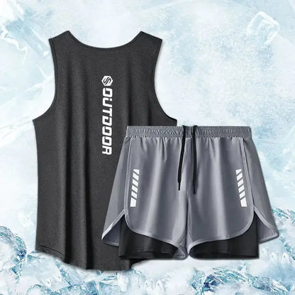 Men’s Summer Sport Suit Two-Piece Set Vest & Shorts Quick Drying Mesh Ventilation Fitness Running Tracksuit - 2PCB