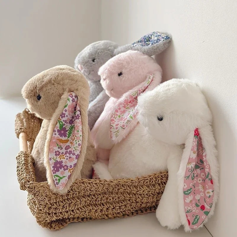 30cm Cartoon Floral Rabbit Plush Toy Pink White Bonnie Rabbit Stuffed Animal Doll Children's Room Decor Birthday Gift For Girl