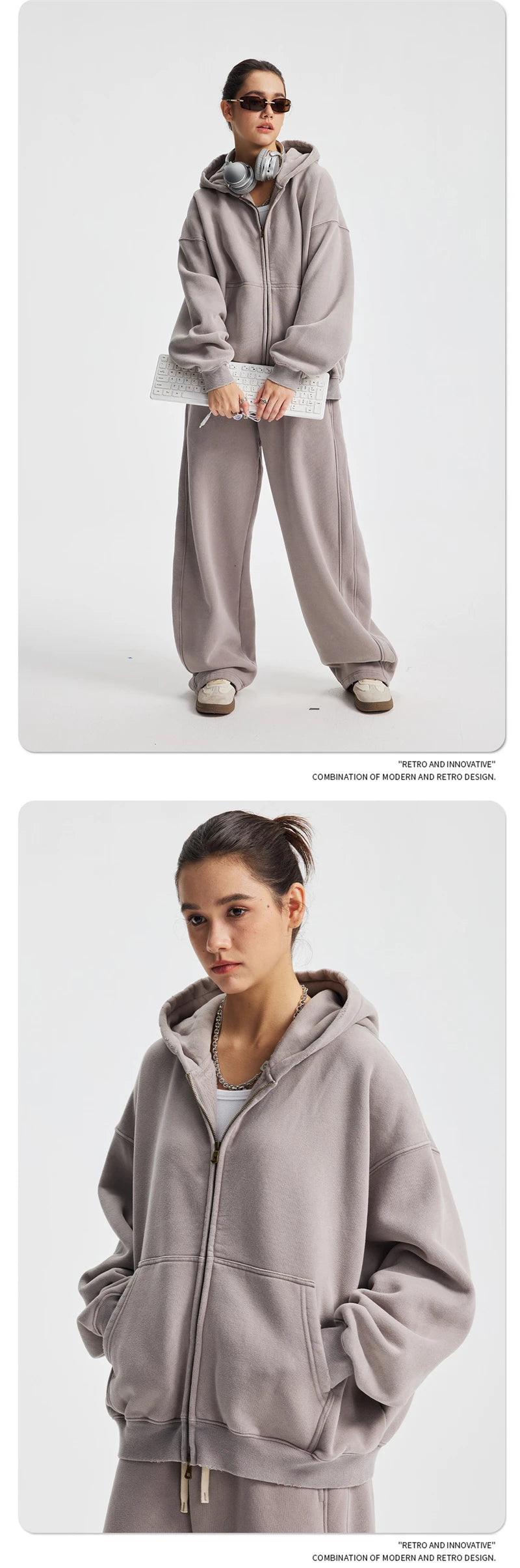 ZODF New 2025 Winter Man's Fleece Zipper Hoodies Unisex Retro 370gsm Loose Boxy Batik Washed Hooded Coats Sweatshirts HY1164