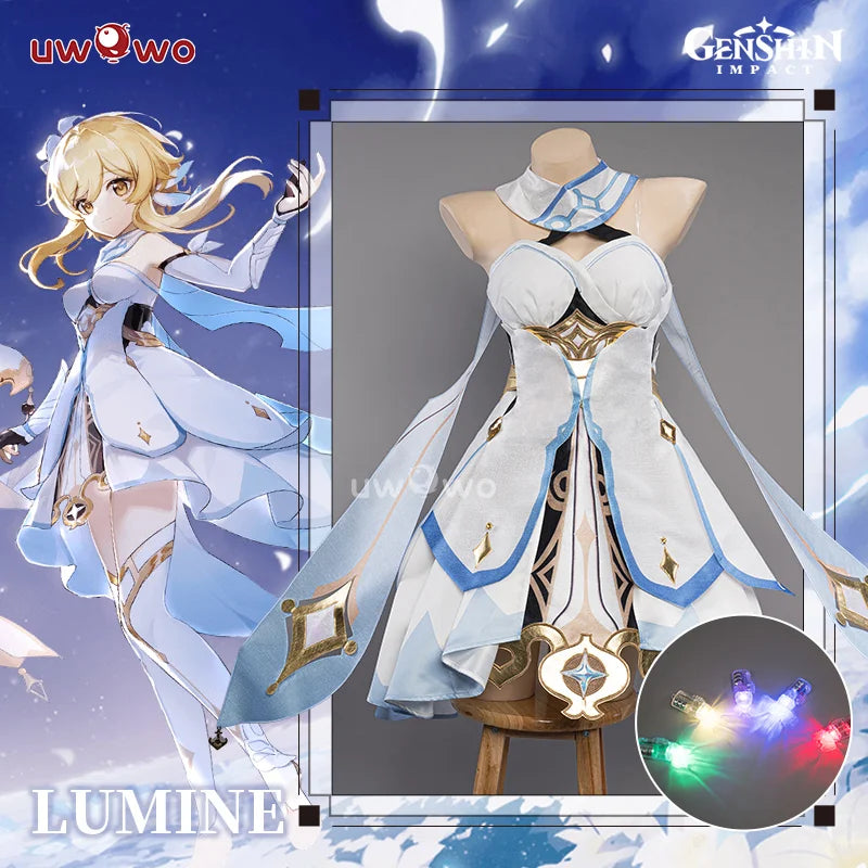 LAST BATCH UWOWO Traveler Lumine Cosplay Costume Game Genshin Impact Female Lumine Dress Full Set Oufits with Shinning Lights