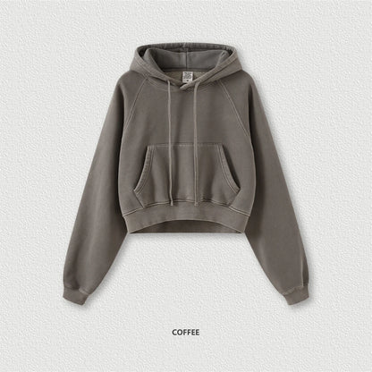 ZODF Women Hotsweet 2025 Winter Washed Fleece Crop Hoodies Girls Oversized Raglan Sleeve 400gsm Hooded Pullovers HY0648