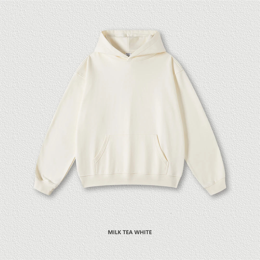 ZODF New Winter 440gsm Terry Hooded Hoodies For Men Retro Unisex Couple Loose Oversized Solid Pullovers Streetwears HY0664