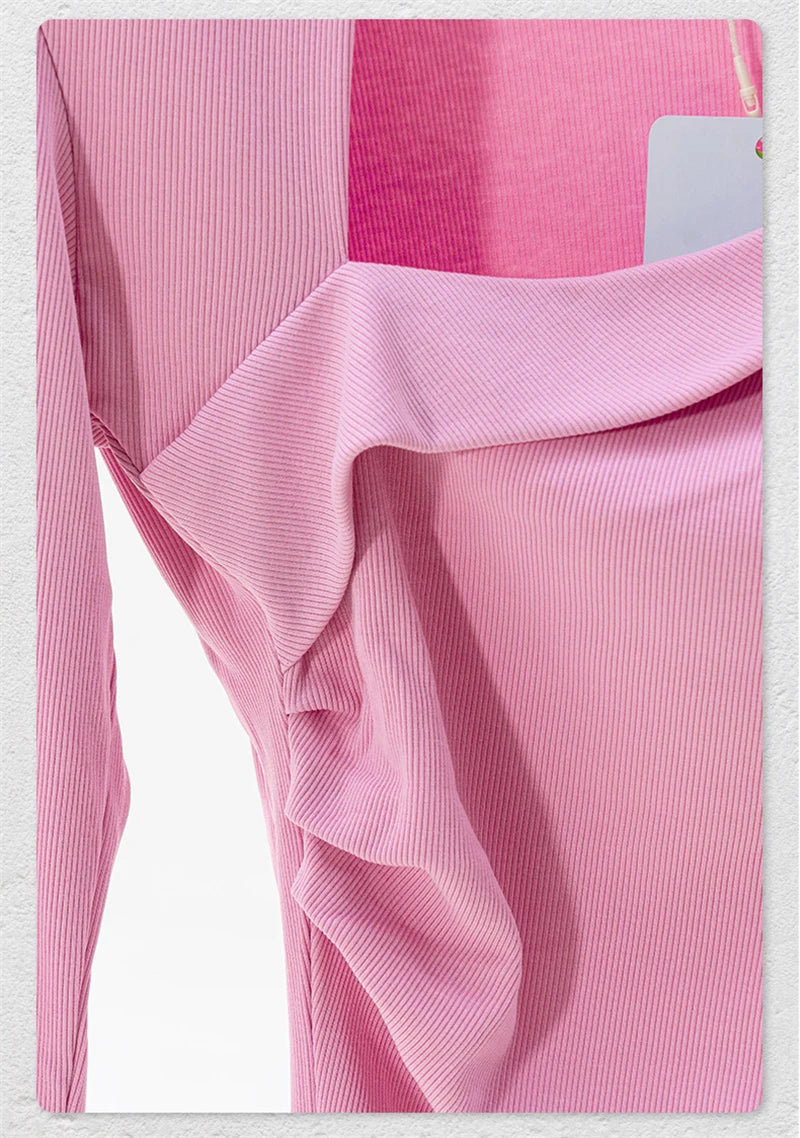 ZODF Retro Sexy Women Autumn Washed 275gsm T Shirt Ladies Girls Distressed Side Pleated Full Sleeve T-Shirts Tees HY1107