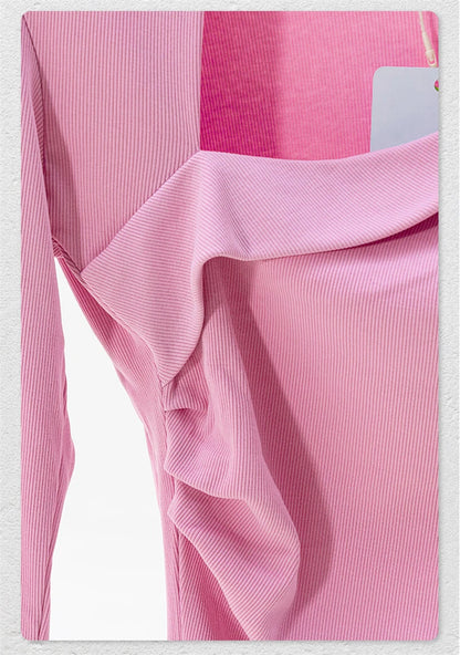 ZODF Retro Sexy Women Autumn Washed 275gsm T Shirt Ladies Girls Distressed Side Pleated Full Sleeve T-Shirts Tees HY1107