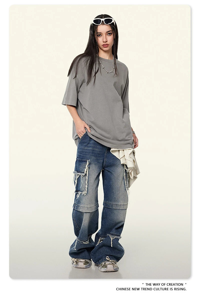 ZODF New Spring Summer 200gsm Washed Cotton T Shirts For Men Unisex Women Retro Casual Basic Solid T-Shirt Brand Tees HY0775