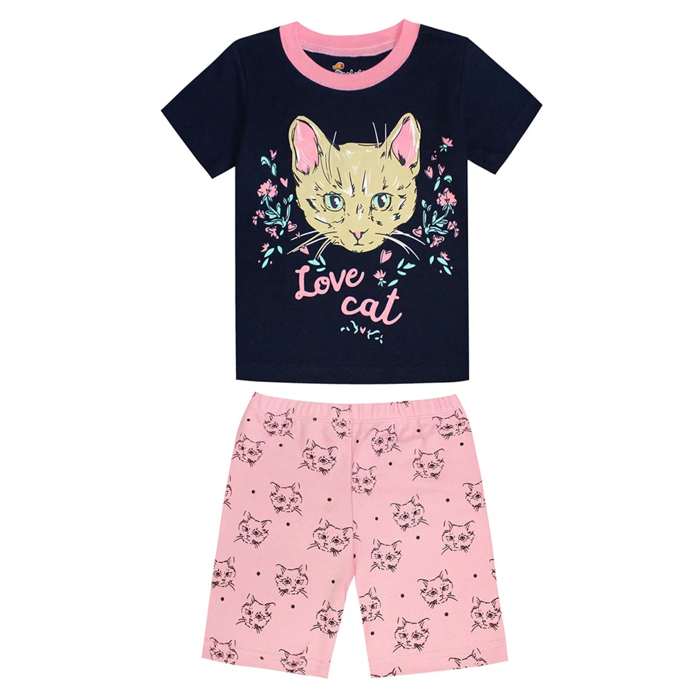 Girls Pajamas Sets 2 3 4 5 6 7 8 Years Short Kids Pijamas Set 100% Cotton 2024 Summer Toddler Baby Girl Pyjama Pink Unicorn Pjs