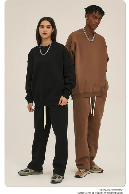 ZODF New 2025 Winter 350gsm Fleece Sweatshirts For Men Unisex Casual Loose Basic Solid O-Neck Thick Warm Pullovers HY0635