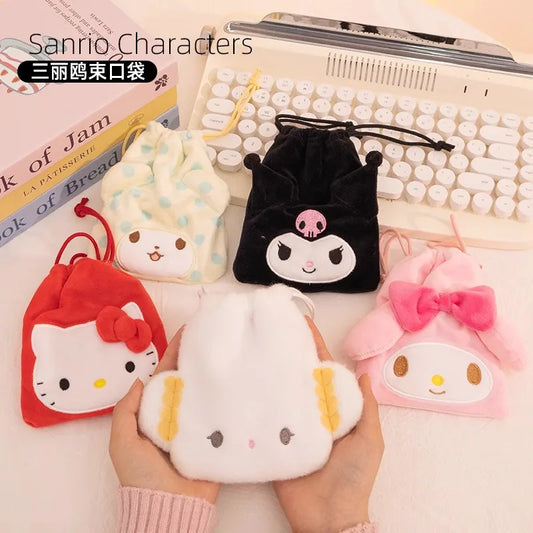 Sanrio Hello Kitty Kuromi Marumofubiyori Cogimyun Kawaii Character Plush Stuffed Toy Drawstring Cartoon Bag Change Purse Gifts