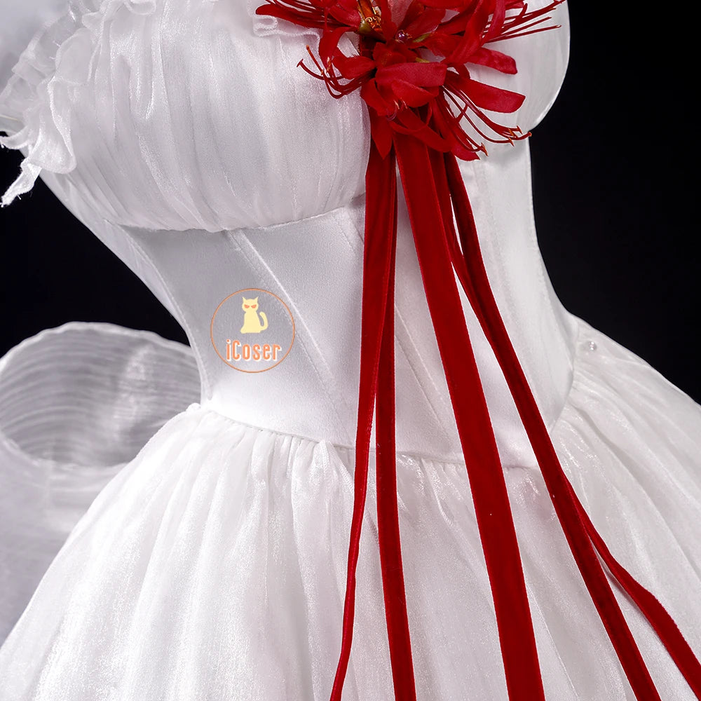 Wuthering Waves Phrolova Cosplay Costume Wig Dress White Spider Lily Layered Gown Headwear Halloween Party for Women Girls Props