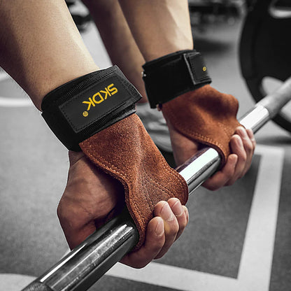 The Codex Cowhide Gym Grips with Wrist Wraps for Men and Women – Weightlifting Fitness Workout Palm Guards