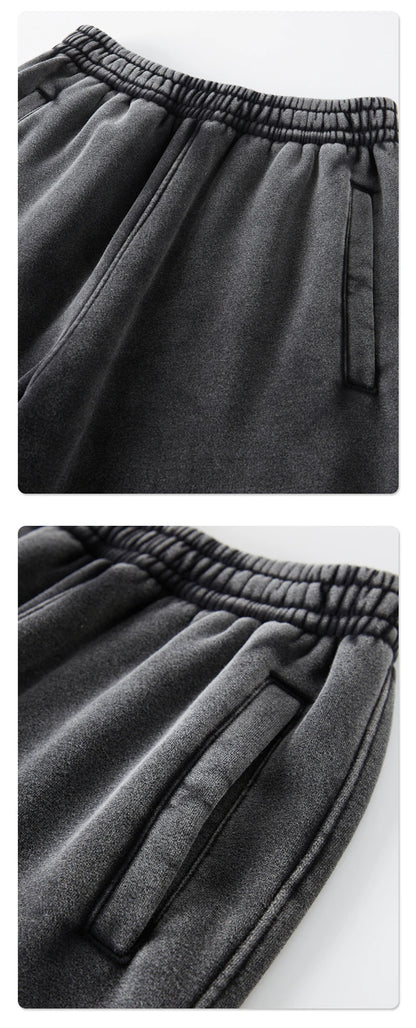 ZODF Retro Winter 360gsm Batik Washed Fleece Sweatpants Unisex Loose Drawstring Warm Joggers HY0714