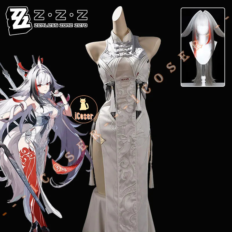 Zenless Zone Zero Ye Shunguang Cosplay Costume Wig White Dress Headwear Yunkui Summit Halloween Party for Women Girls Role Play