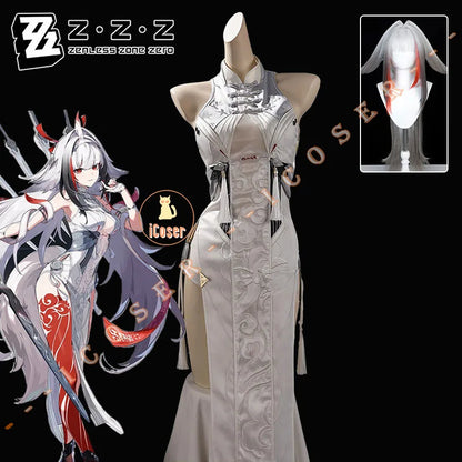 Zenless Zone Zero Ye Shunguang Cosplay Costume Wig White Dress Headwear Yunkui Summit Halloween Party for Women Girls Role Play