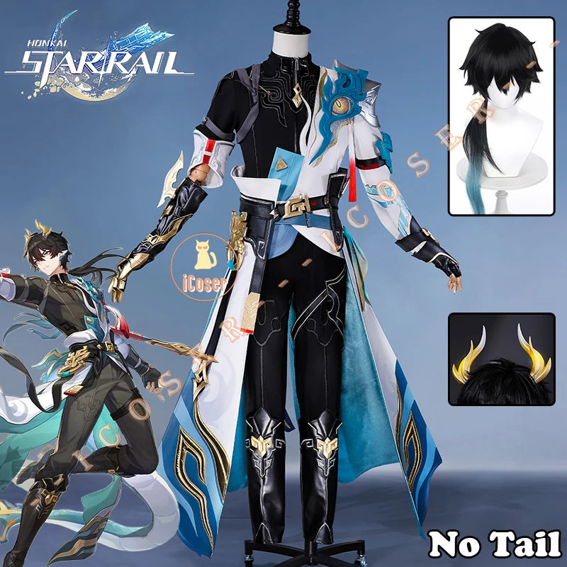 Honkai Star Rail Dan Heng Permansor Terrae Cosplay Costume Wig Uniform Headwear Metal Accessories Halloween Party for Women Men