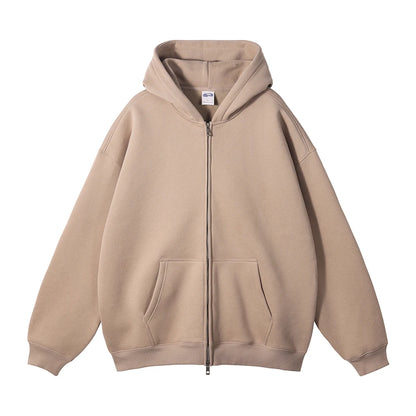 ZODF New Men Double Headed Zipper Fleece Hoodies Unisex Loose Basic Solid Warm Hooded Sweatshirts Coats For Winter HY0633