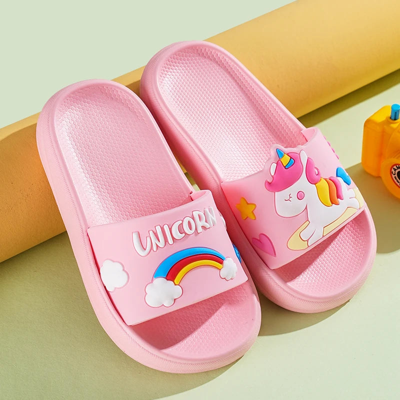 2025 New Kids Slippers Girls Slippers Indoor Pink Blue Unicorn Cartoon Toddler Girl Slippers 2 to 3 4 5 6 7 8 Years Casual Shoes