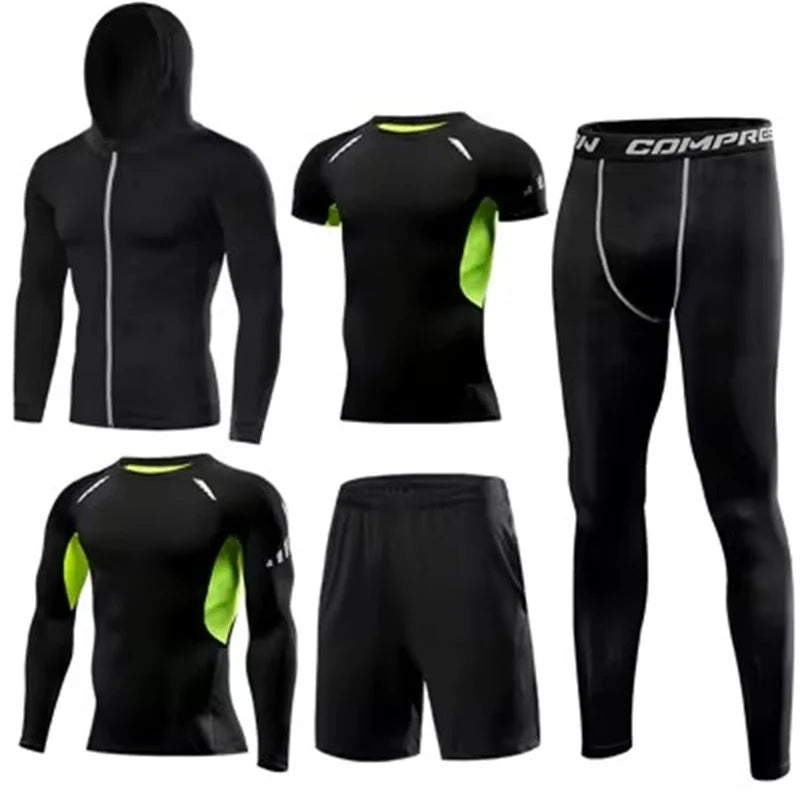 Men’s 5pcs MMA Boxing Suit Set Rashguard Compression Long-Sleeve T-Shirt & Leggings Tracksuit - Brown / 4XL