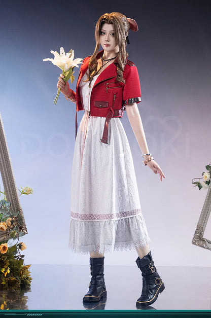 Aerith Cosplay Costume Game FF Cosplay【S-3XL】DokiDoki-SR Women White Dress Aerith Costume Plus Size
