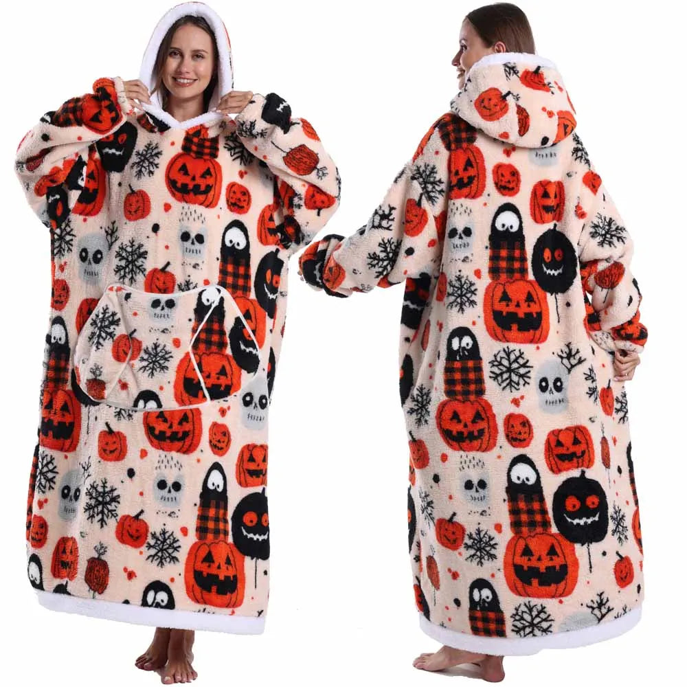 Man Pajamas Winter Long Men Bathrobe with Hood Luxury Fluffy Woman Dressing Gown Warm Halloween Pijamas Home Wear Towel Robe