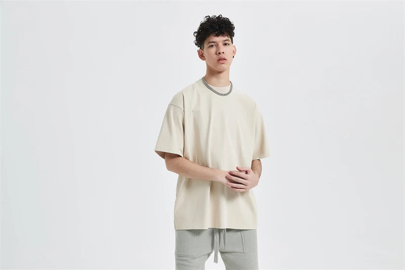 ZODF Fashion Spring Summer Washed Solid T Shirts For Men Loose Unisex 310gsm Cotton Heavy Weight T-Shirt Brand Tops HY0064