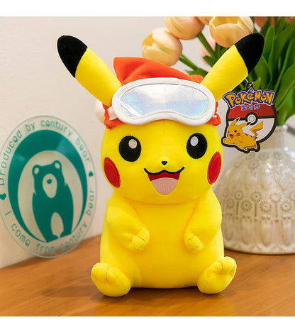 Pokemon Pikachu Plush Toys Anime Pokémon Plushie Dolls 25cm Kawaii Stuffed Pillow Skiing Pikachu Christmas Gifts for Childrens