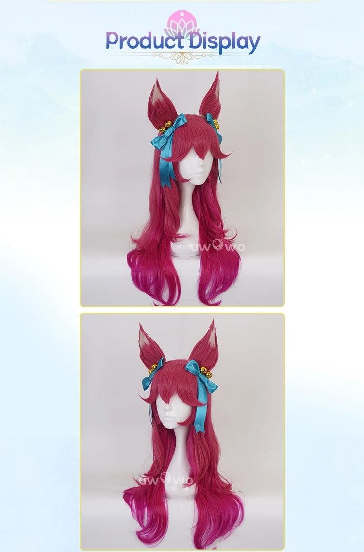 IN STOCK UWOWO League of Legends LOL Spirit Blossom Ahri Foxx Cosplay Wig With Ears Long Hair