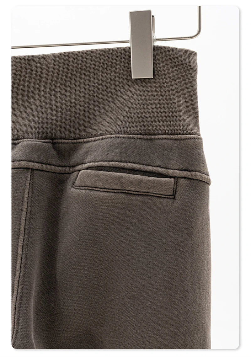 ZODF Retro Winter Women 400gsm Fleece Flared Pants Casual Girls Female Slim Fit Warm Washed Distressed Trousers HY1142